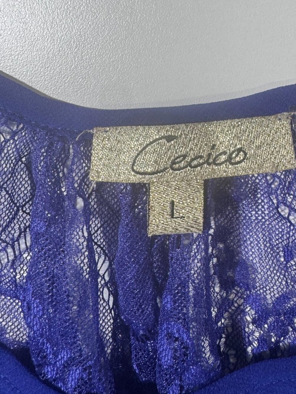 Cache Cobalt Blue Sheer Lace Blouse Size Large Y2K Party Top - Picture 6 of 11